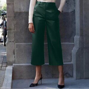 Aritzia Babaton Green Vegan Leather Wide Leg Crop Coney Pant Size 0